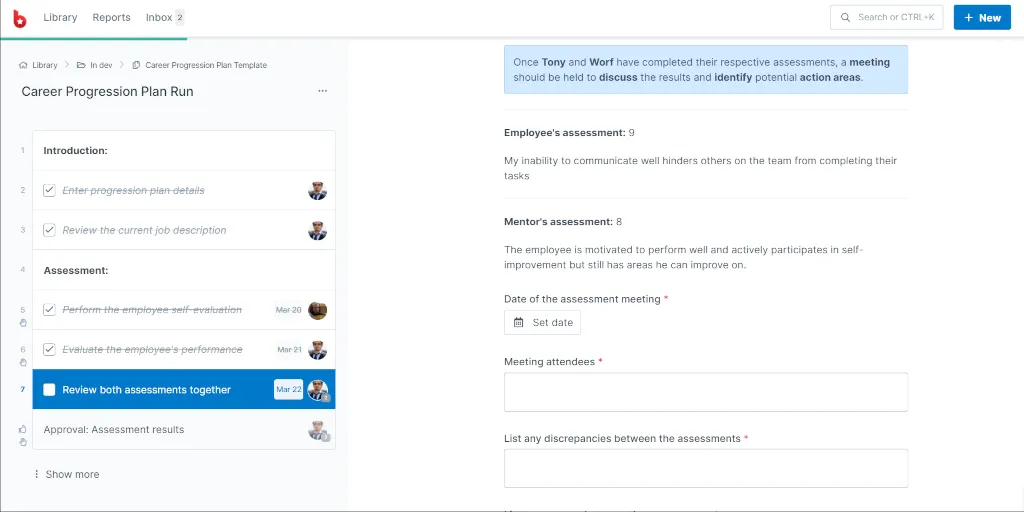 Screenshot of the Review assessments together task within the workflow