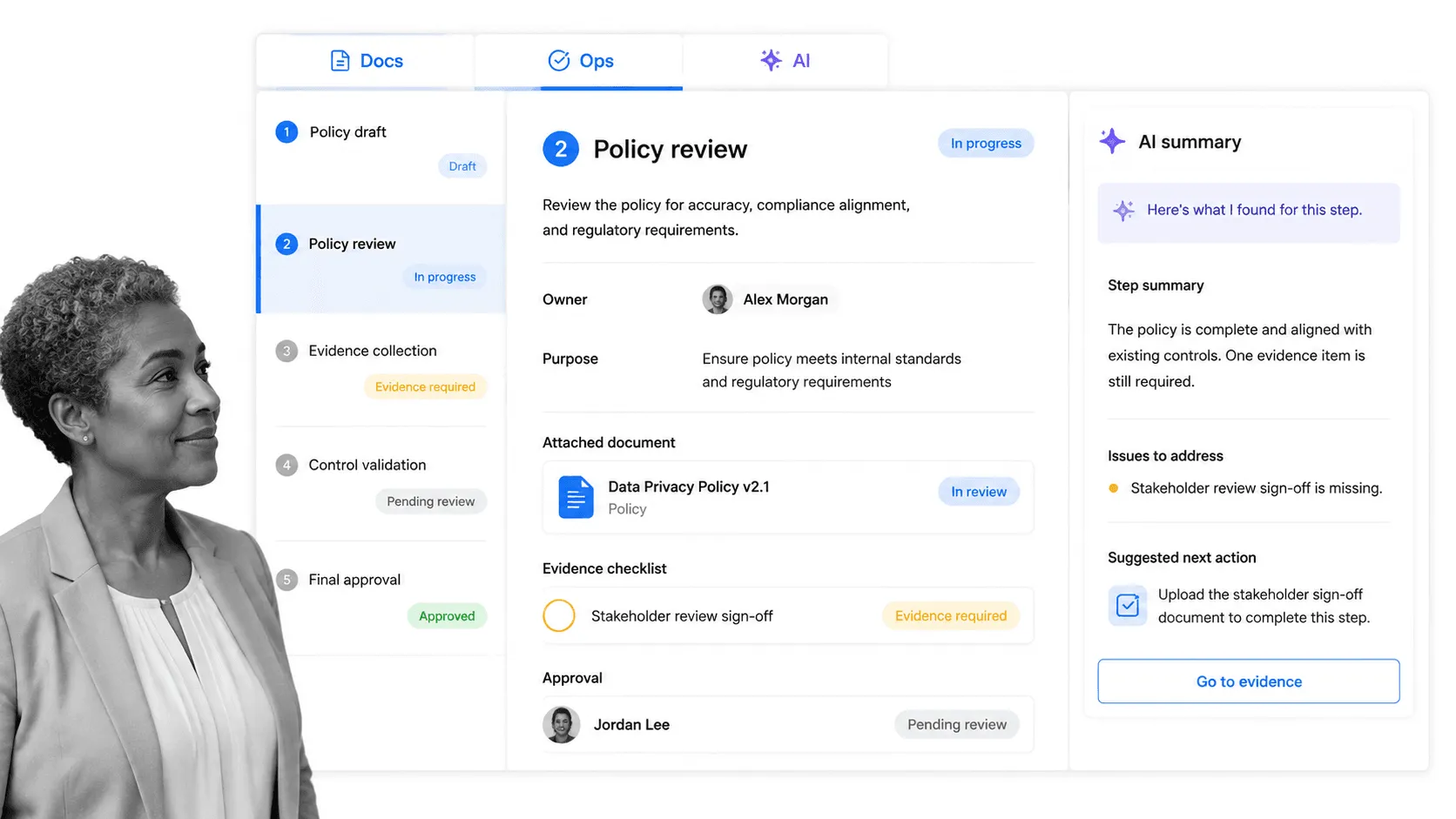 Process Street document workflow with policy steps, approvals, and audit evidence