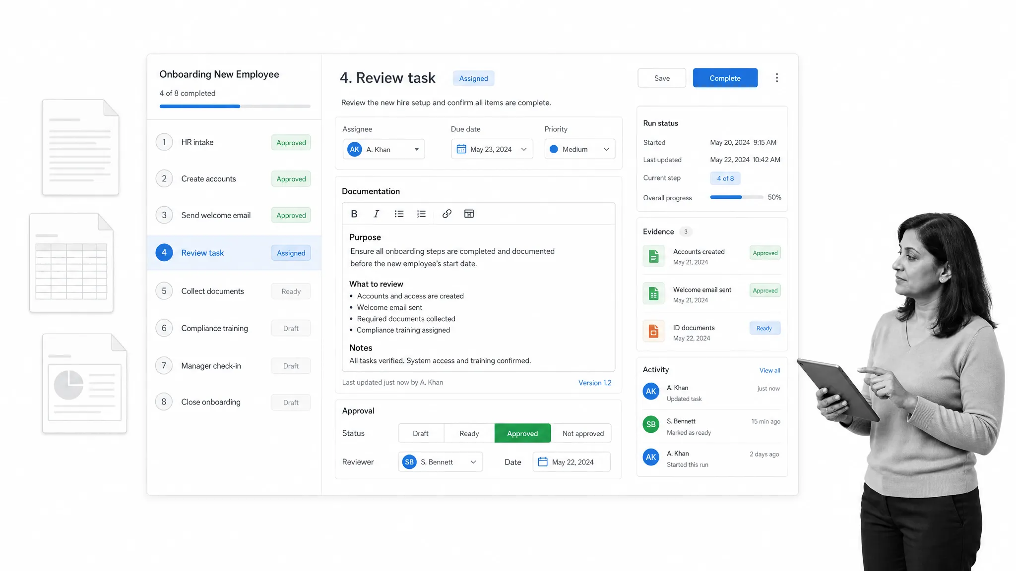 Governed workflow review screen replacing old-school tools with process automation