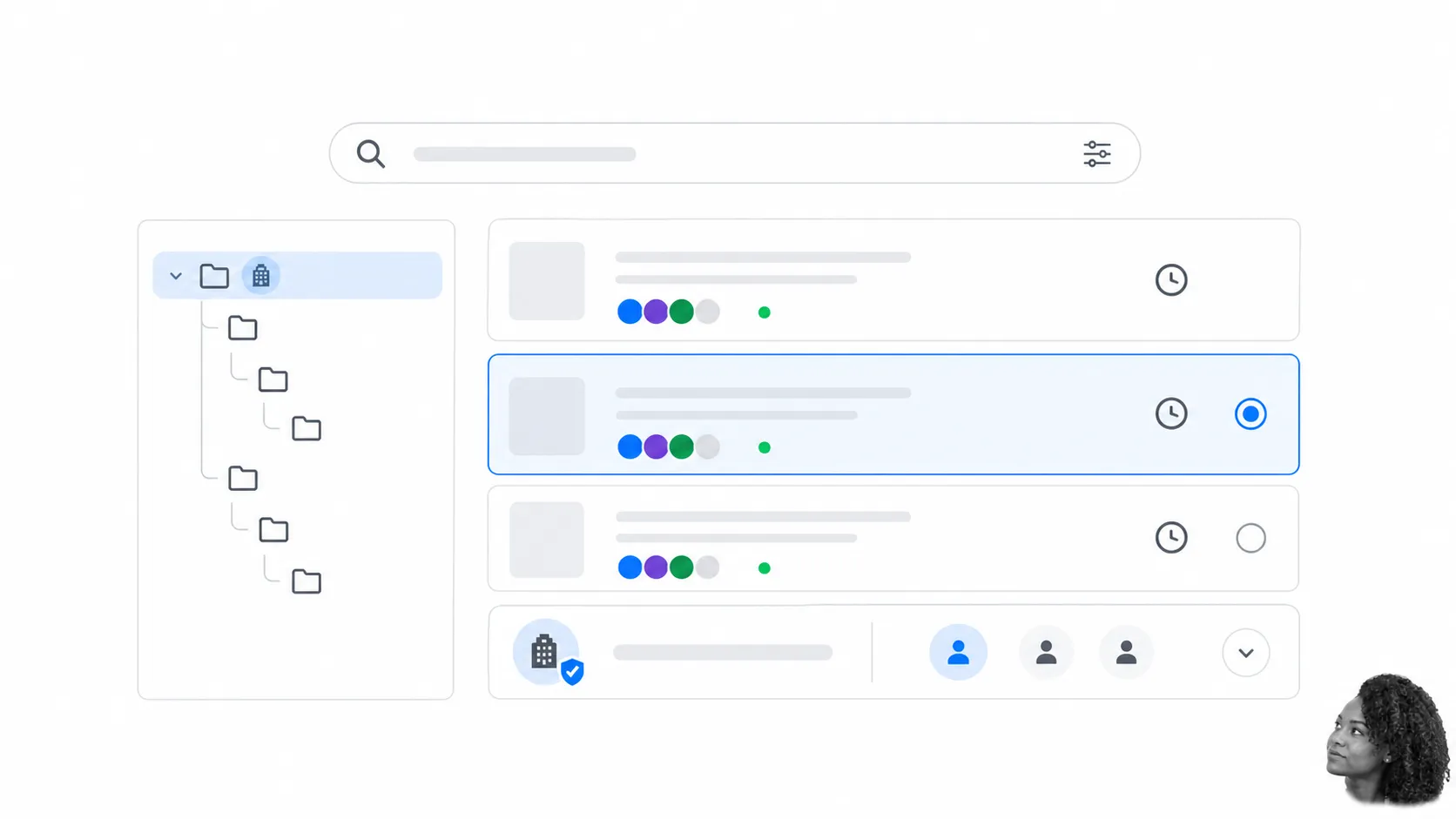 Google Workspace style shared-drive search and ownership controls without product branding