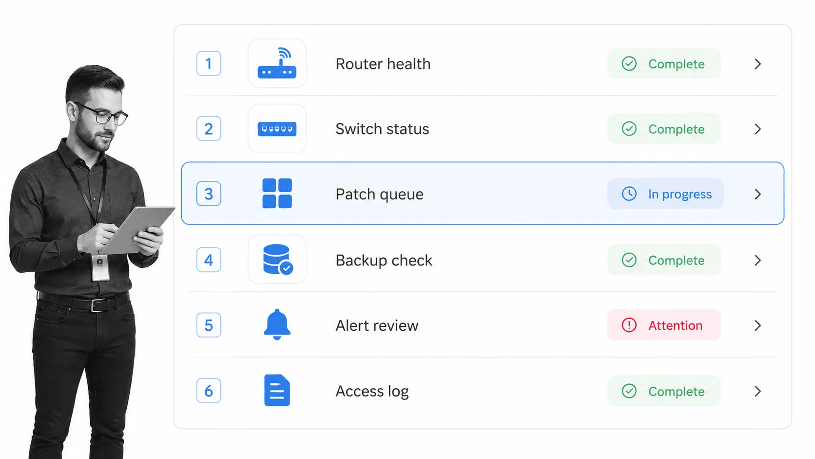 Network administrator task checklist with B&W IT admin edge context