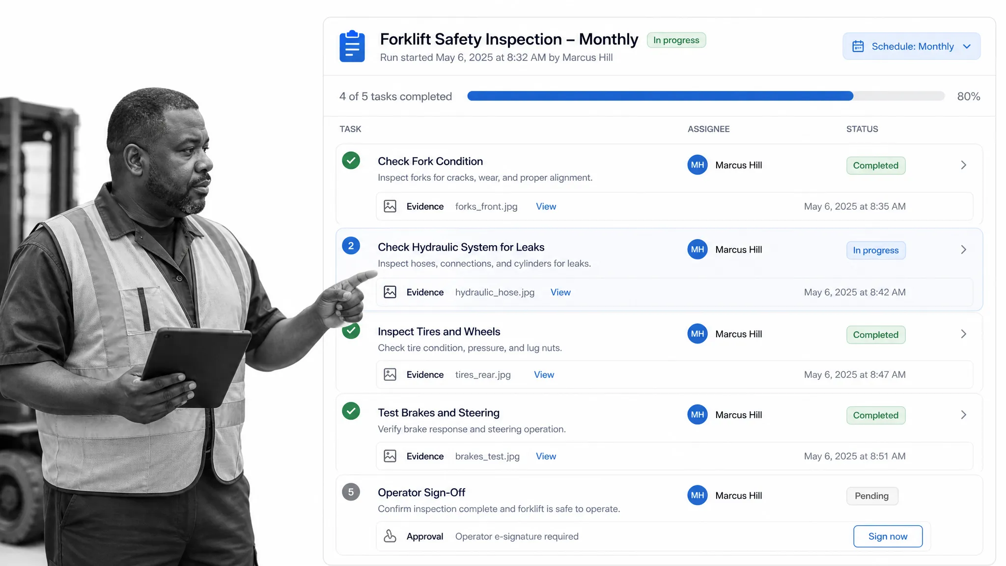 Forklift safety inspection workflow run in Process Street
