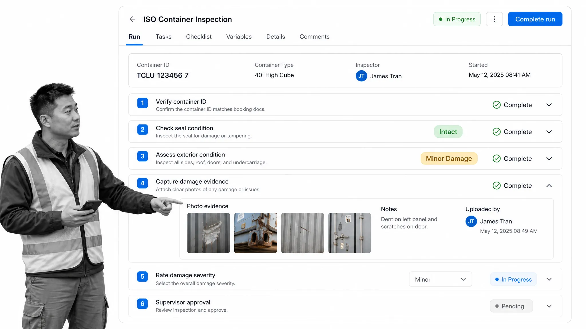 ISO container inspection workflow run in Process Street