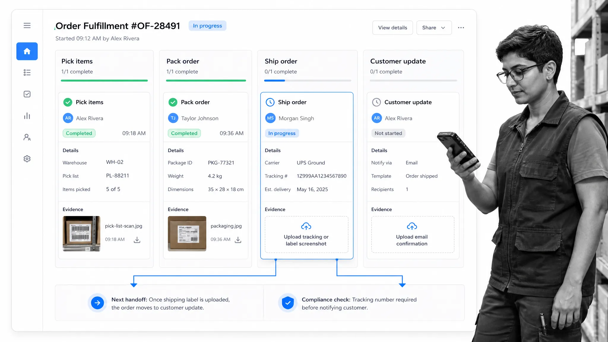 Order fulfillment workflow board in Process Street