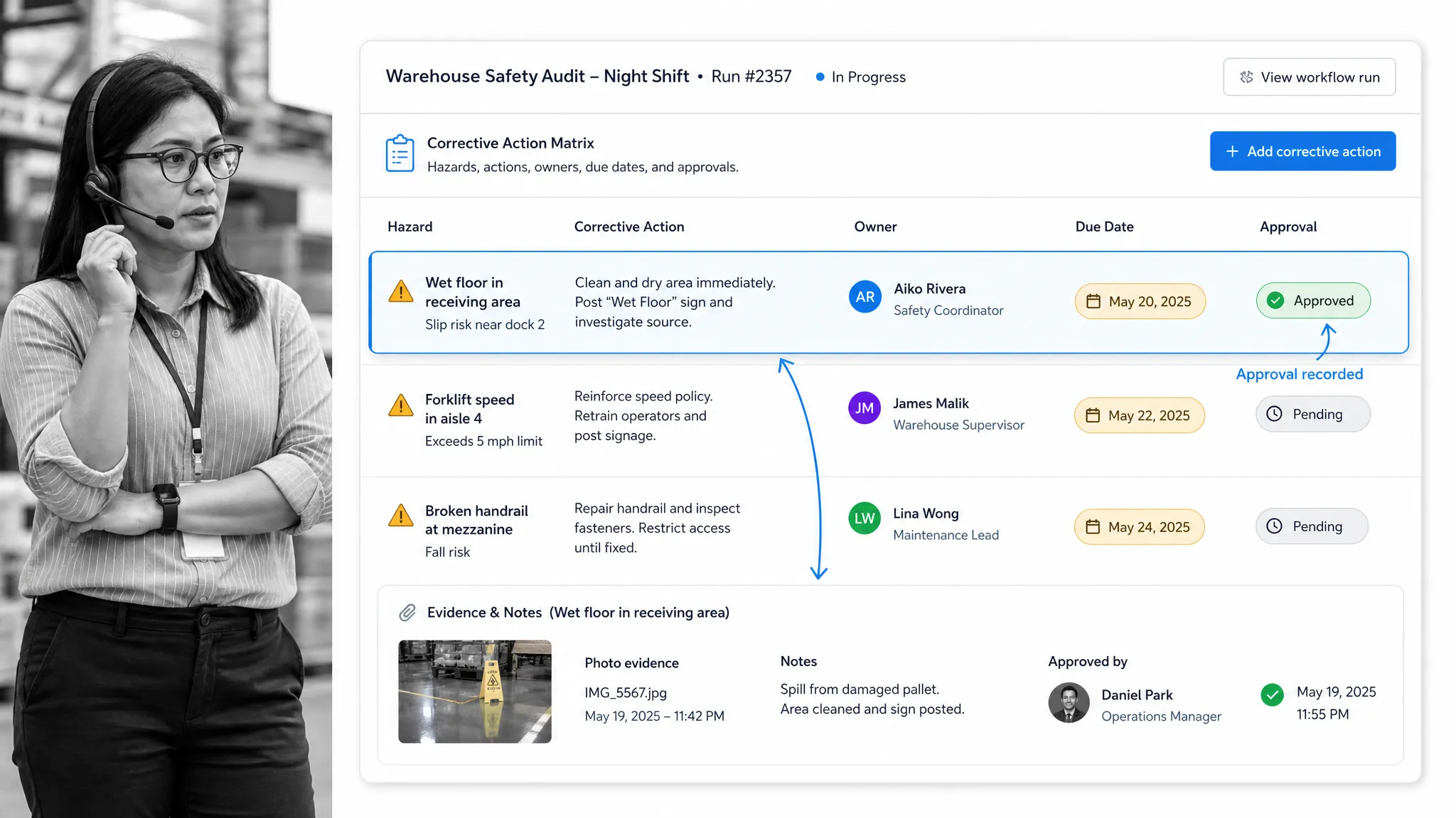 Warehouse safety corrective action workflow in Process Street