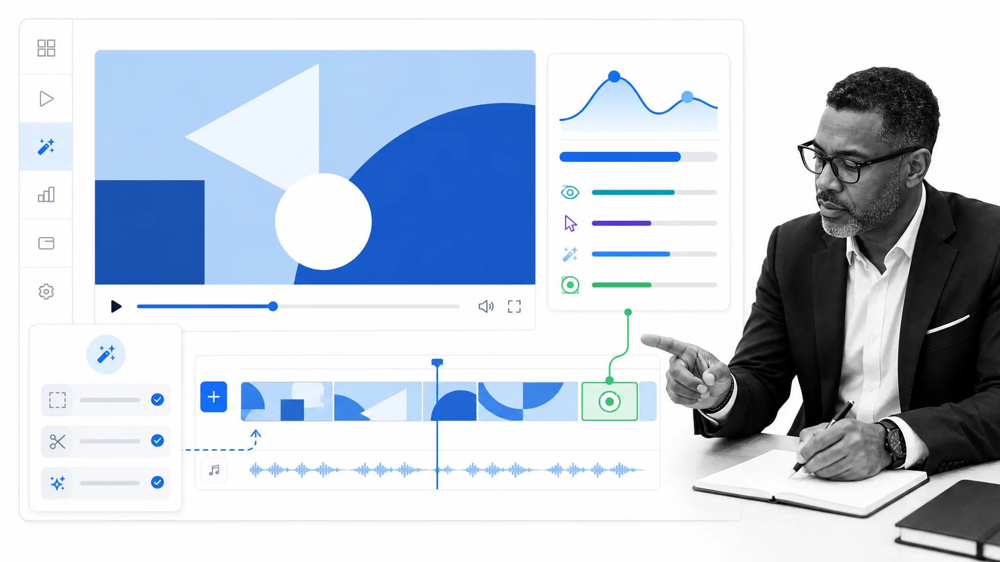 Wistia onboarding video editor with engagement measurement and a next action