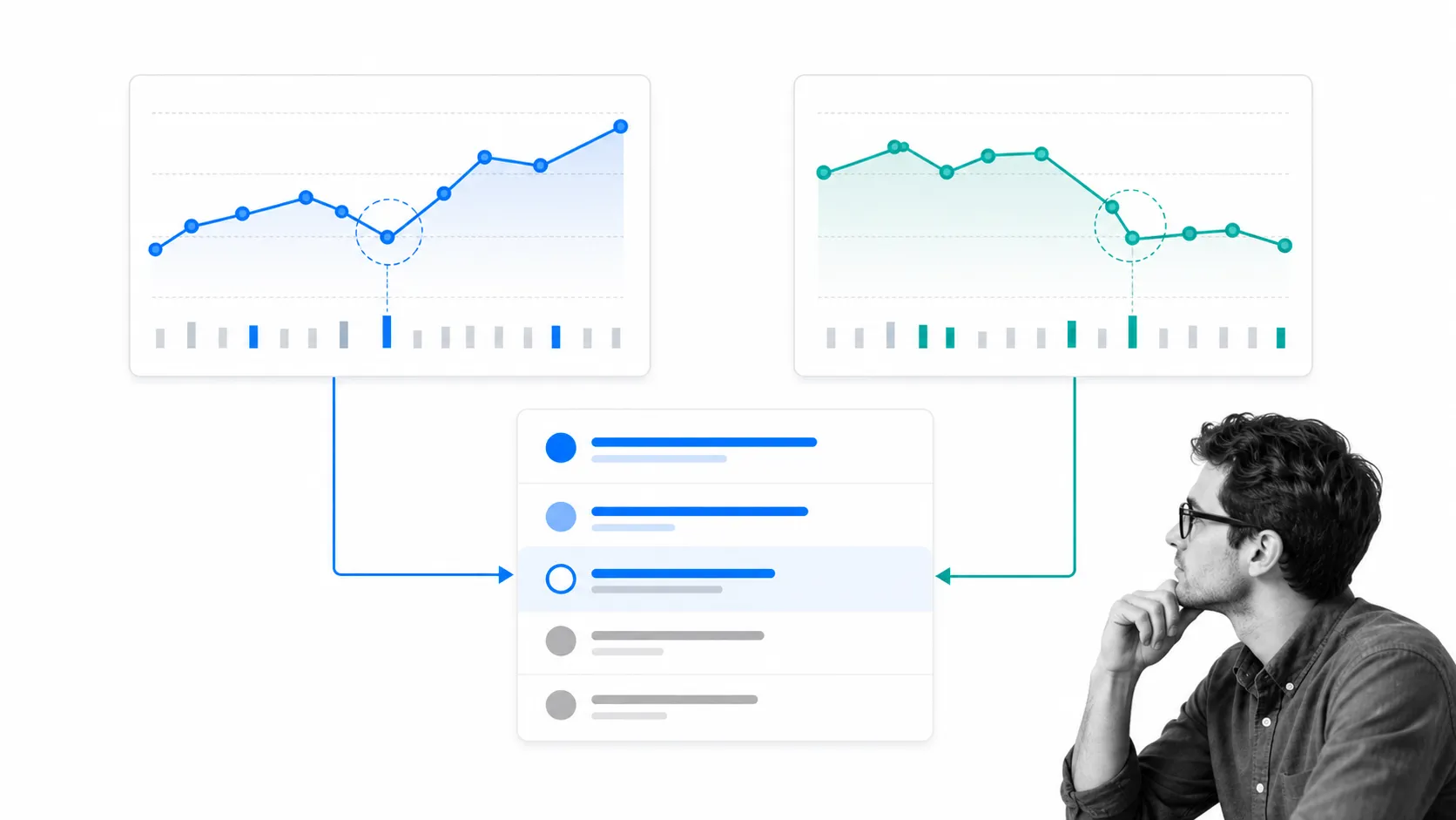 Rank tracking comparison with two trend paths and an SEO operator