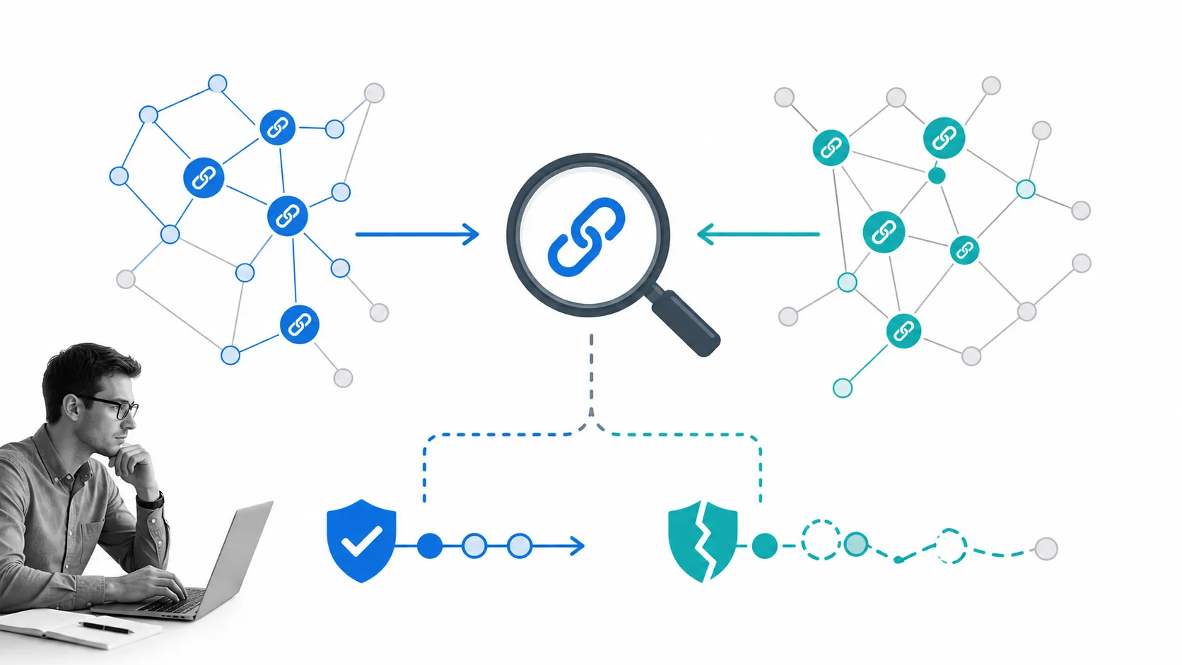 Backlink quality investigation across two cool-tone link networks