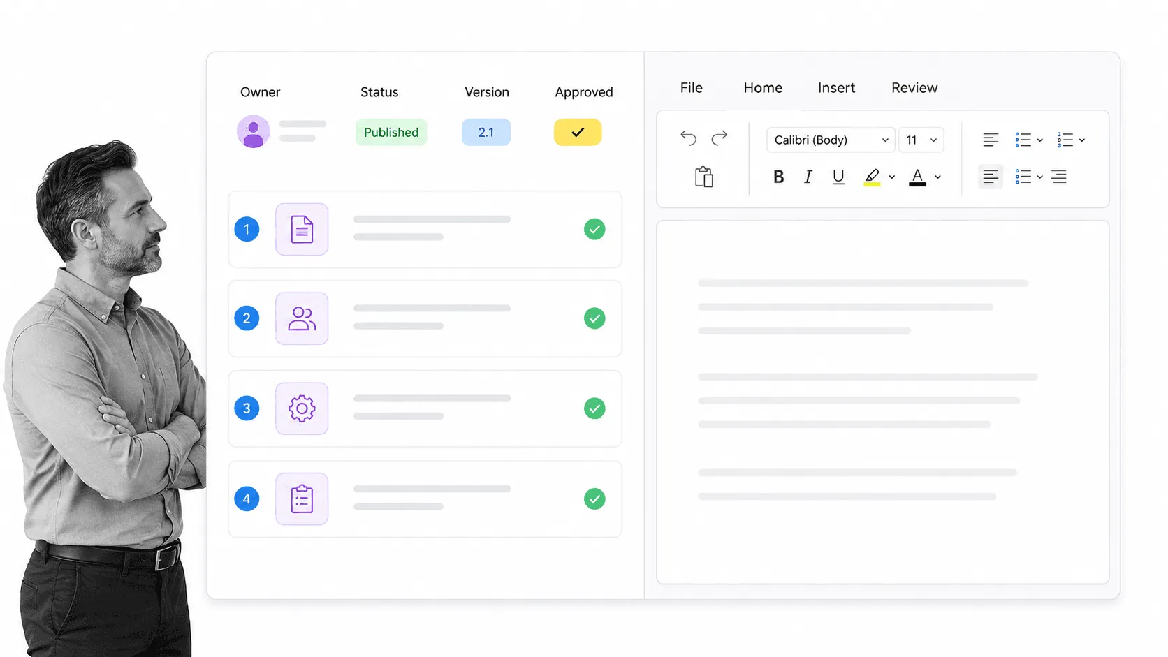 Comparison of governed process documentation and a Microsoft Word document editor