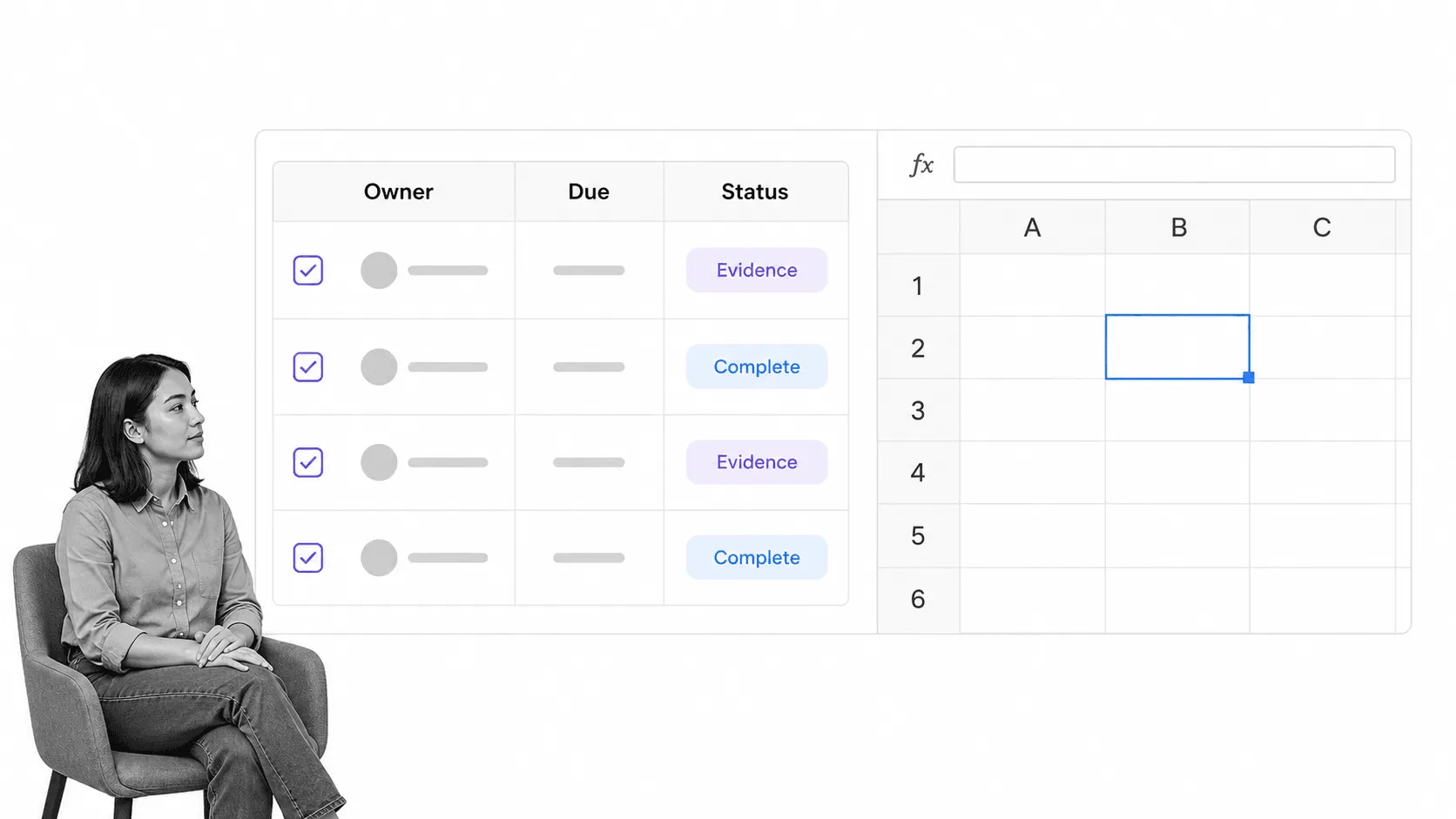 Operational evidence table compared with a spreadsheet grid