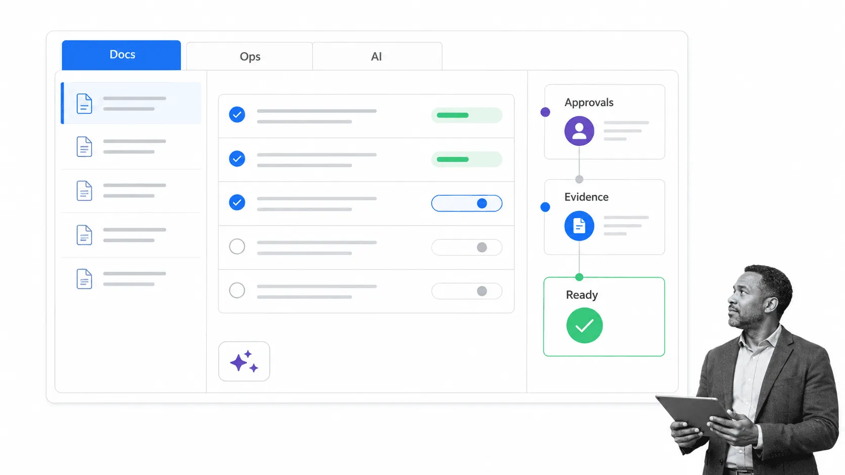 Unified Process Street Docs, Ops, approvals, evidence, and built-in AI surface