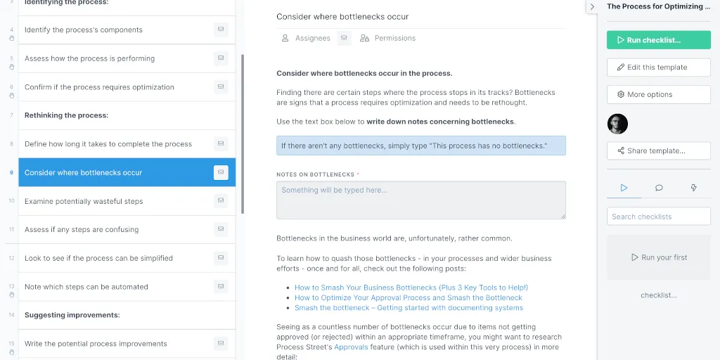 Optimization process template