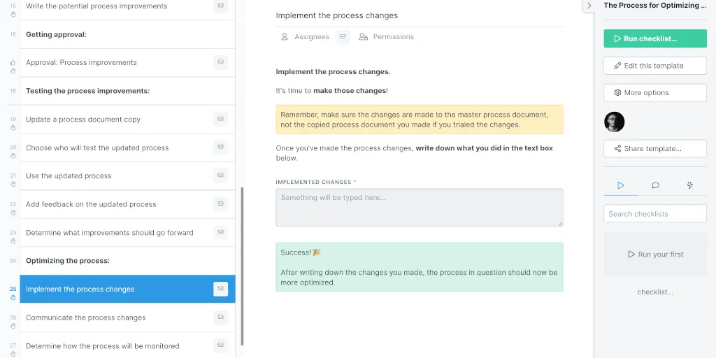 Optimizing a process steps