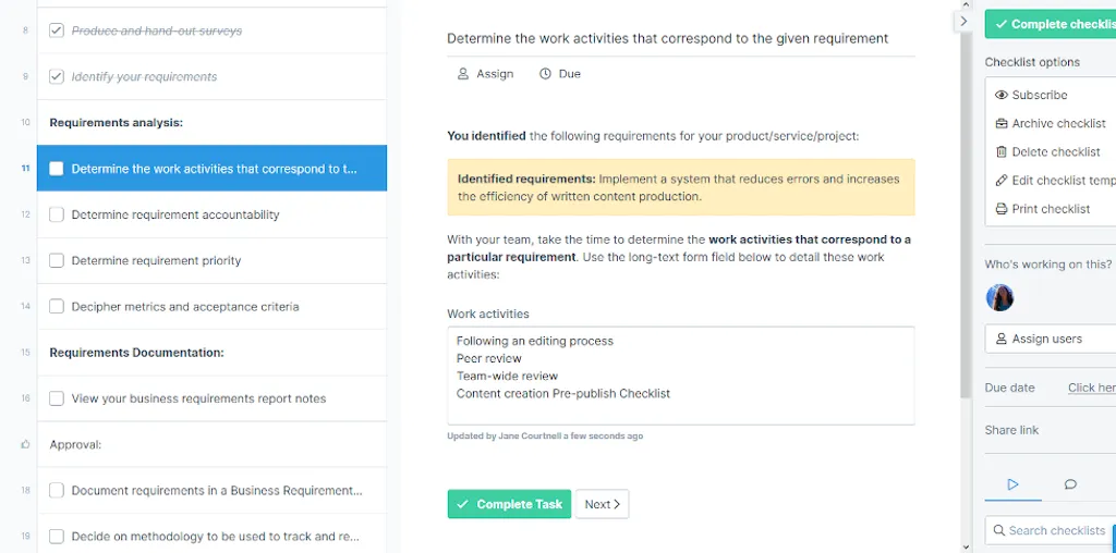 Business requirements - identify work activities