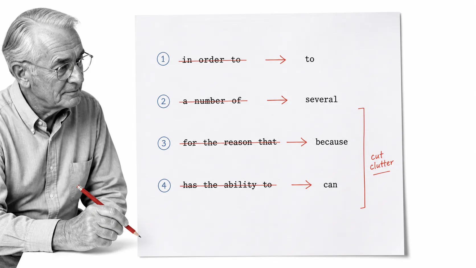 Business phrases edited to remove clutter from a manuscript proof