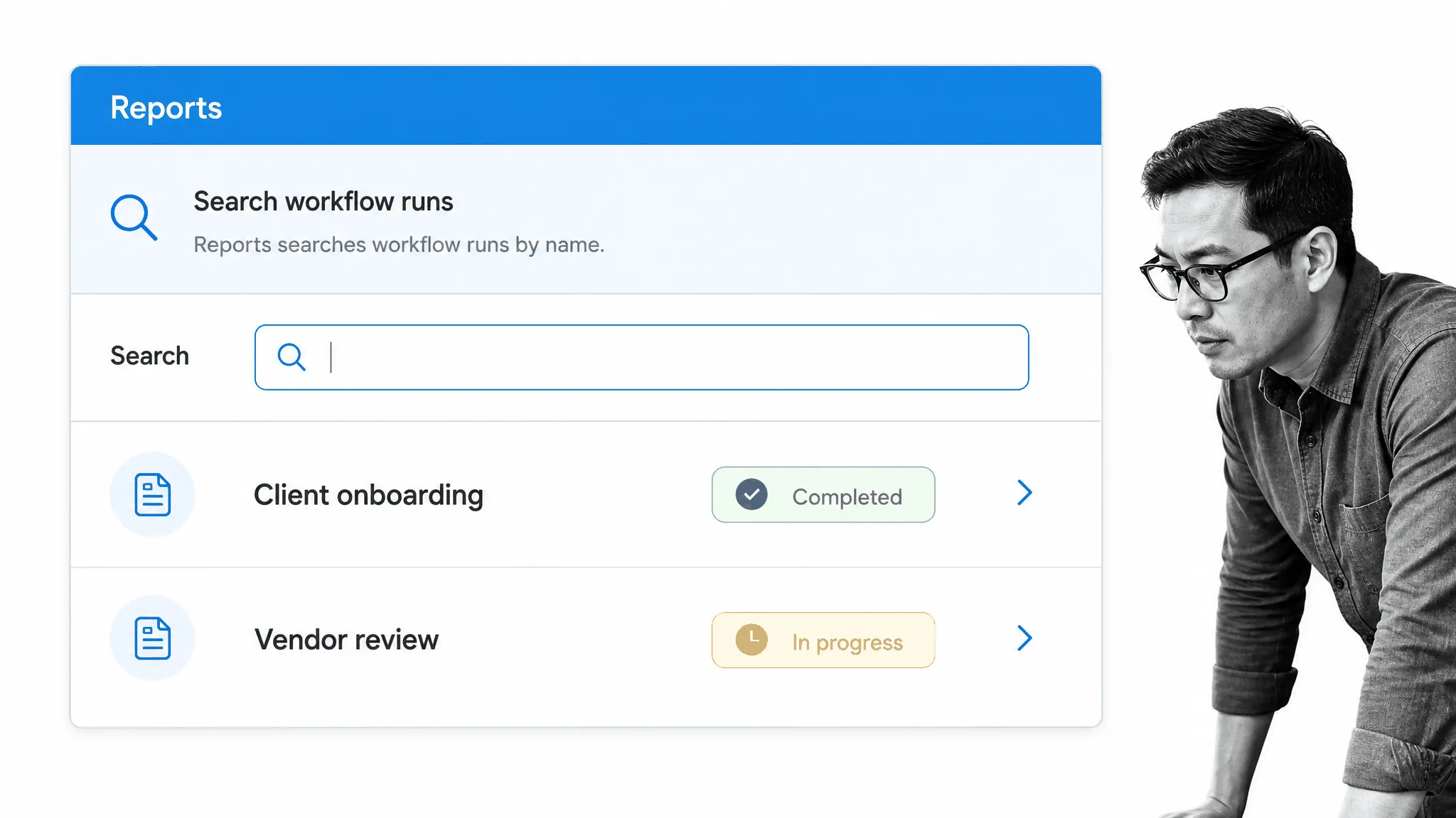 Search workflow runs by name in Process Street Reports