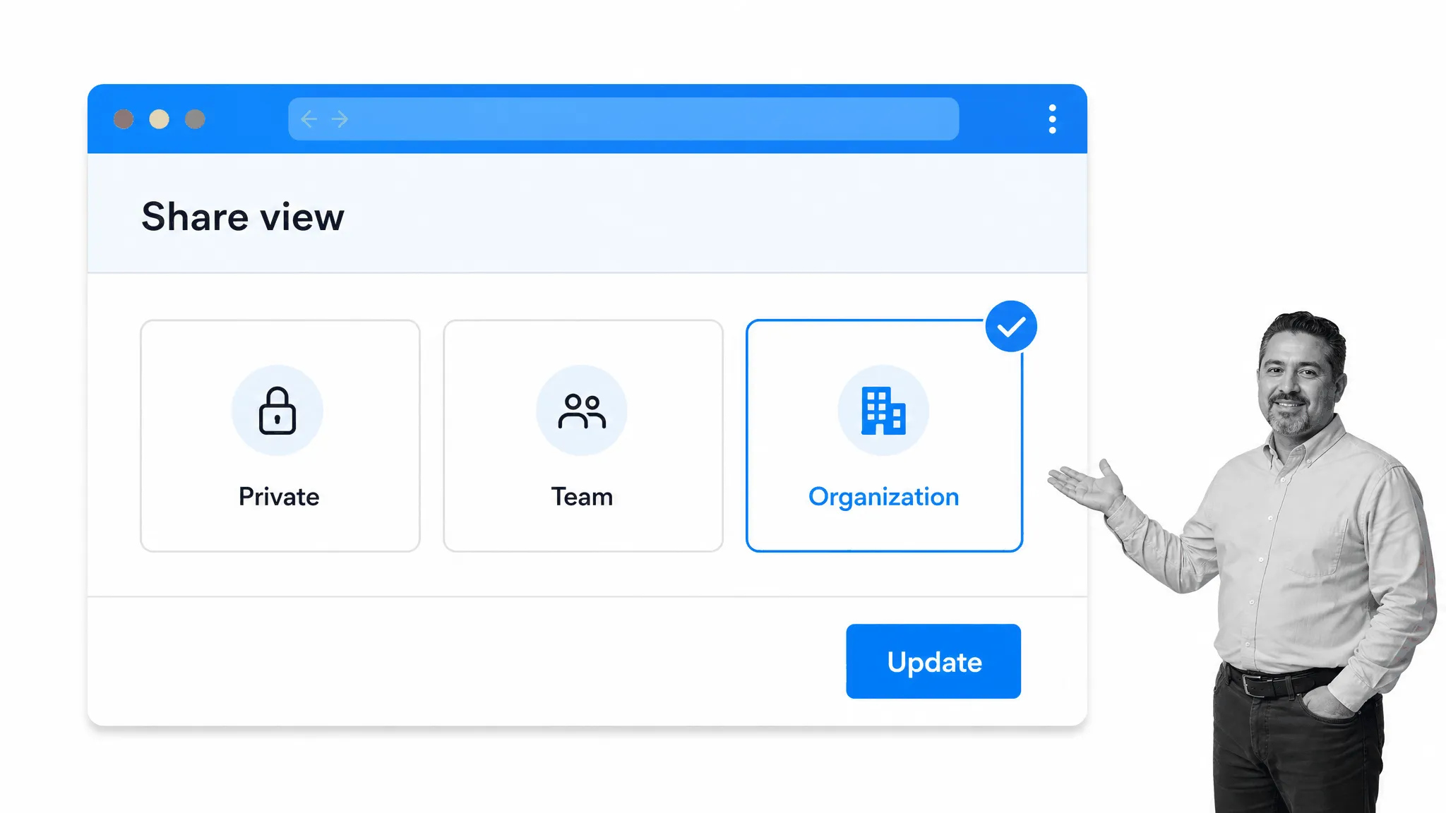 Saved view permissions for private team or organization access