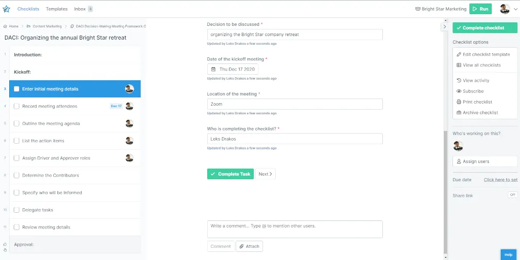DACI Group Decision-Making Framework: Checklist Details