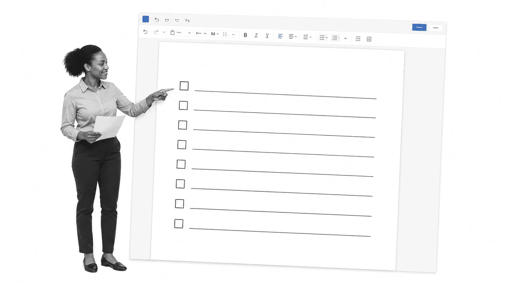 Blank editable Microsoft Word checklist with square checkboxes