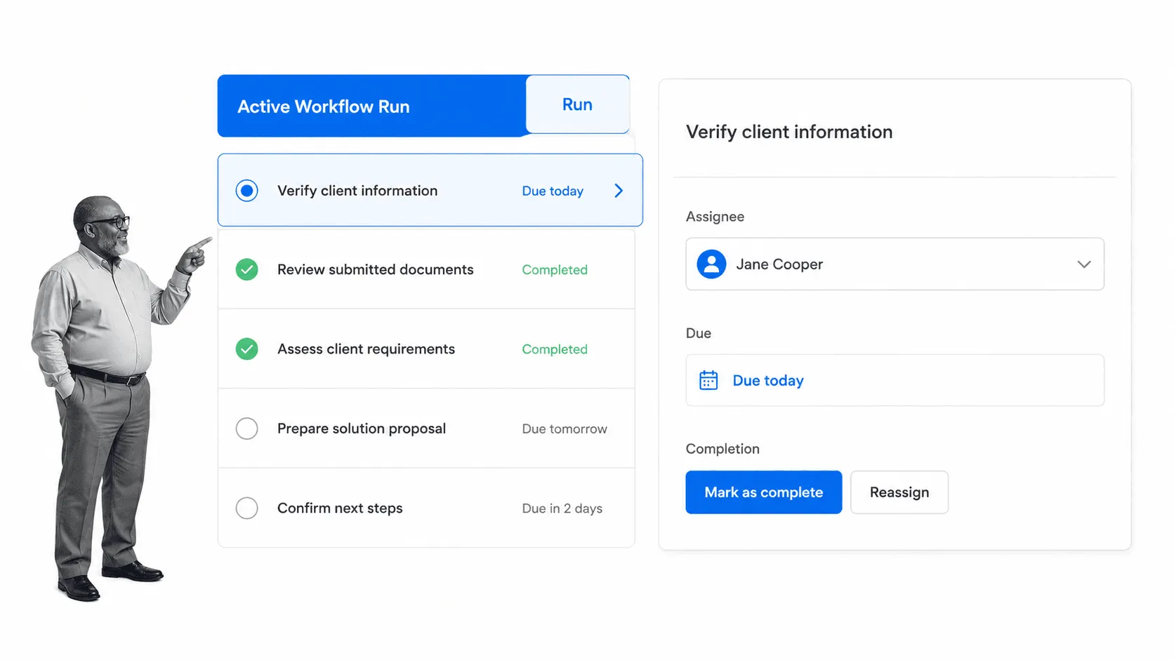 Running an assigned checklist with progress and due dates