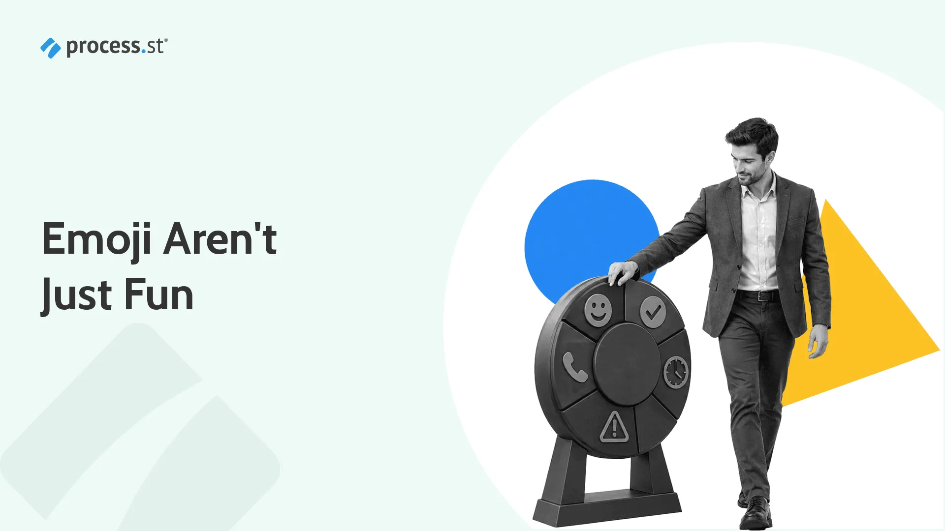 Operations manager using an emoji stamp wheel to organize business documents
