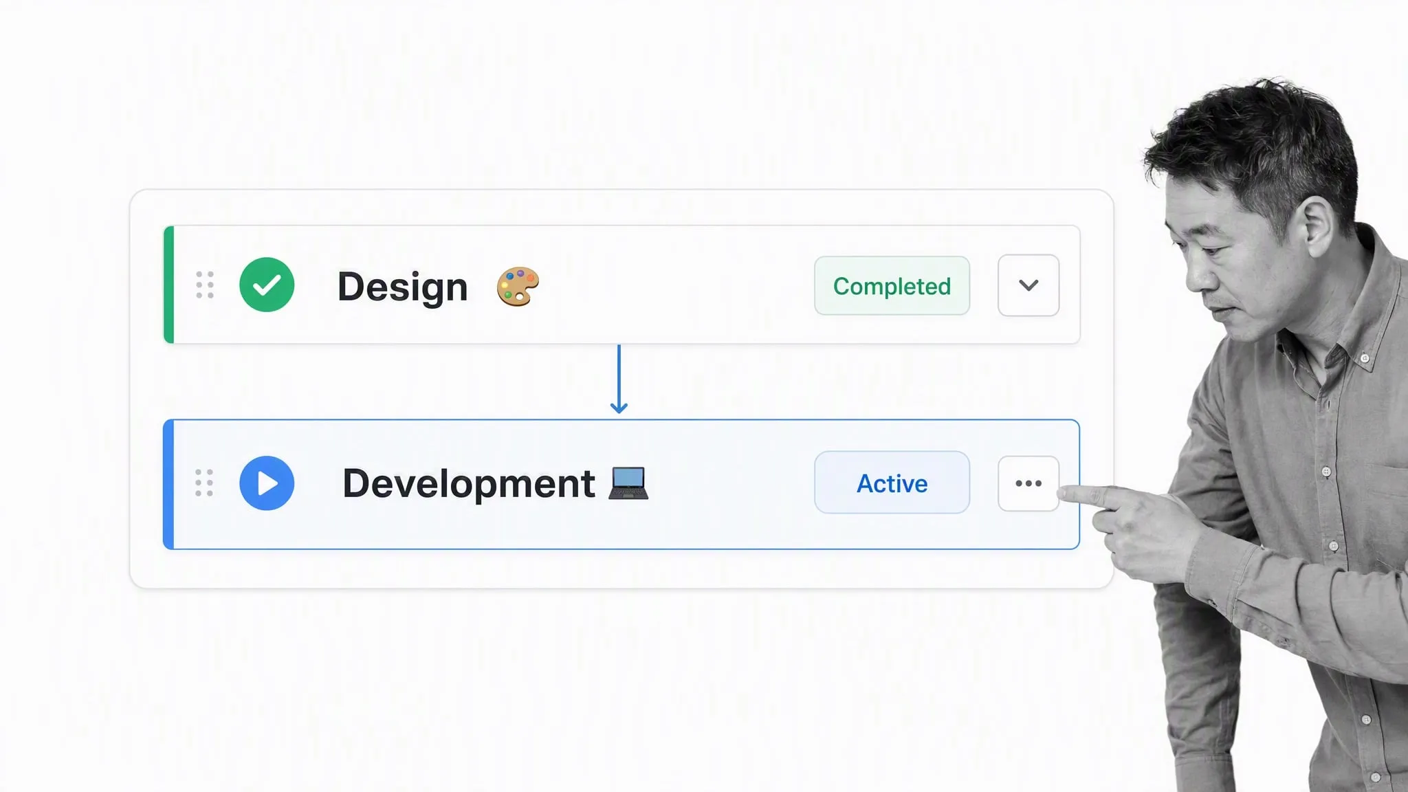 Workflow handoff from design to development using emoji and text labels