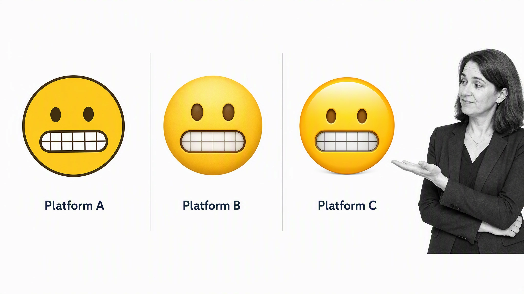 The same emoji rendered differently across three platforms