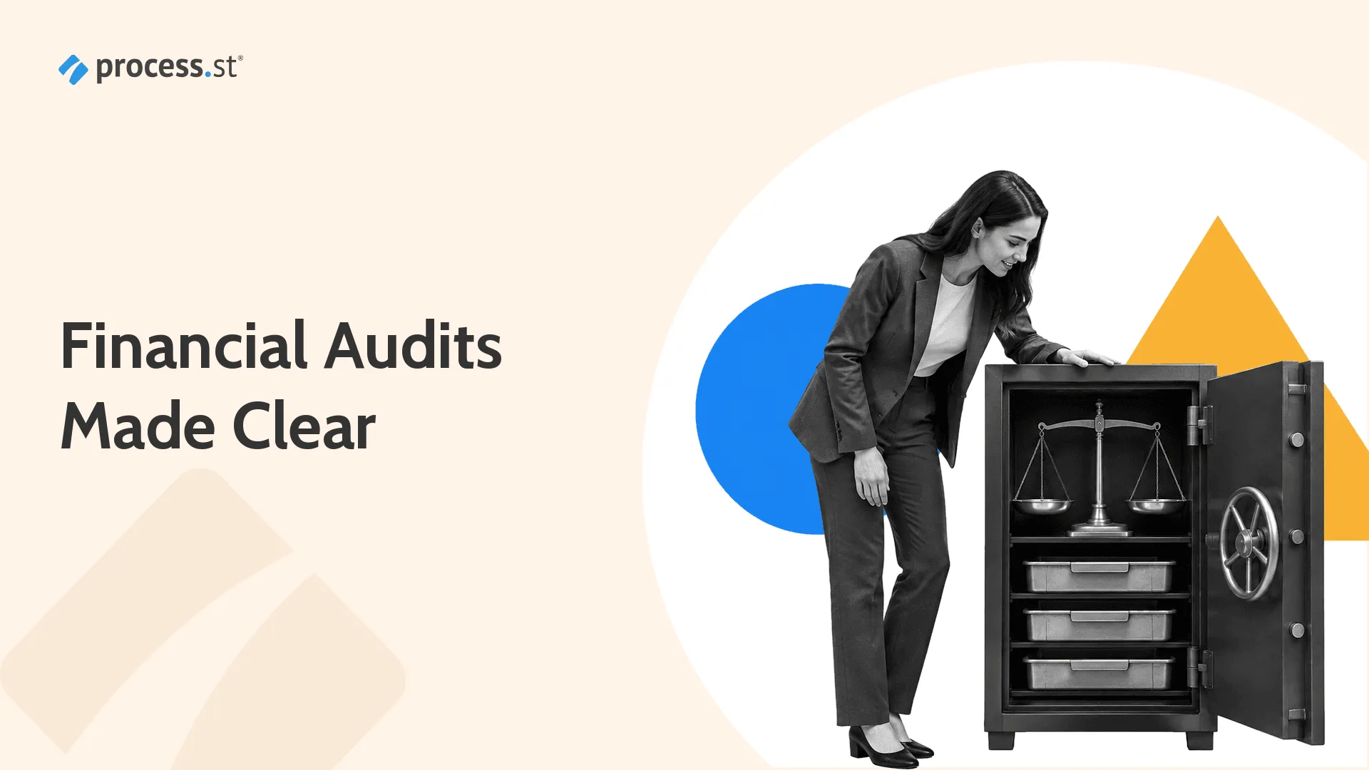 Financial auditor inspecting a secure evidence vault with an integrated balance mechanism