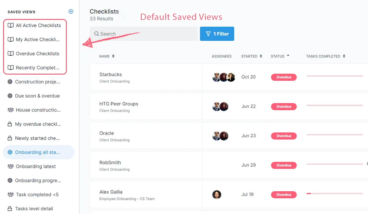 Process Street dashboard