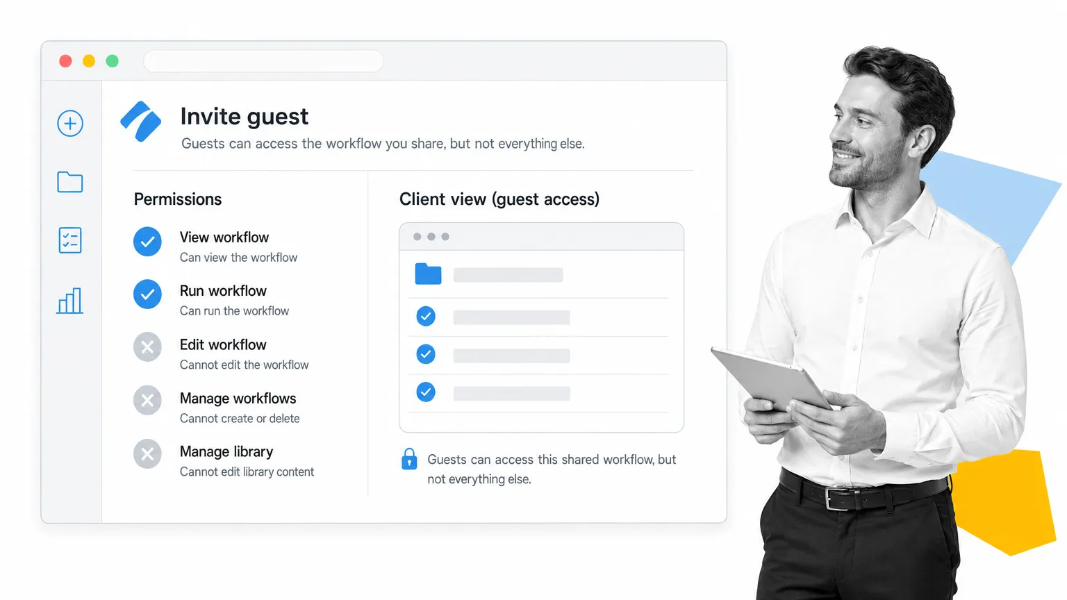 invite a client into your organization as a guest with view and run permissions