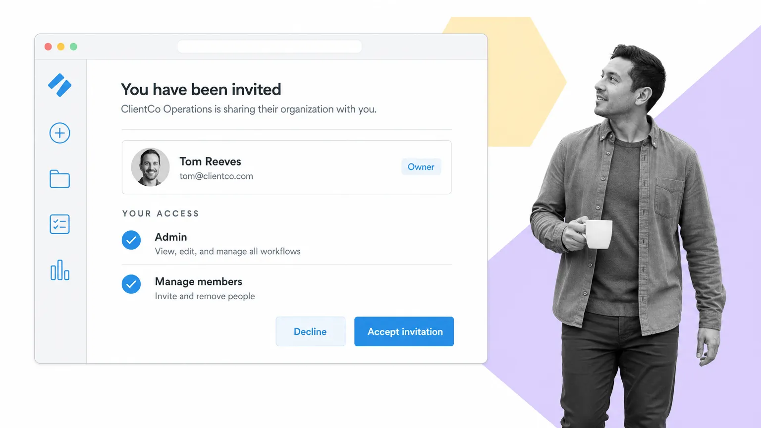 accept an invitation to join a clients Process Street organization as admin