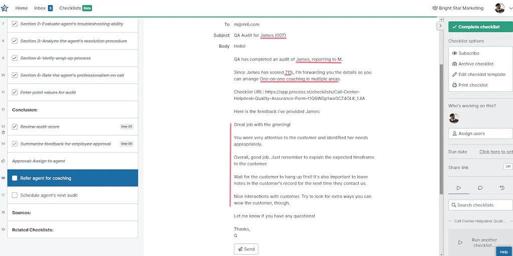 Call Center Quality Assurance Helpdesk Email Widget