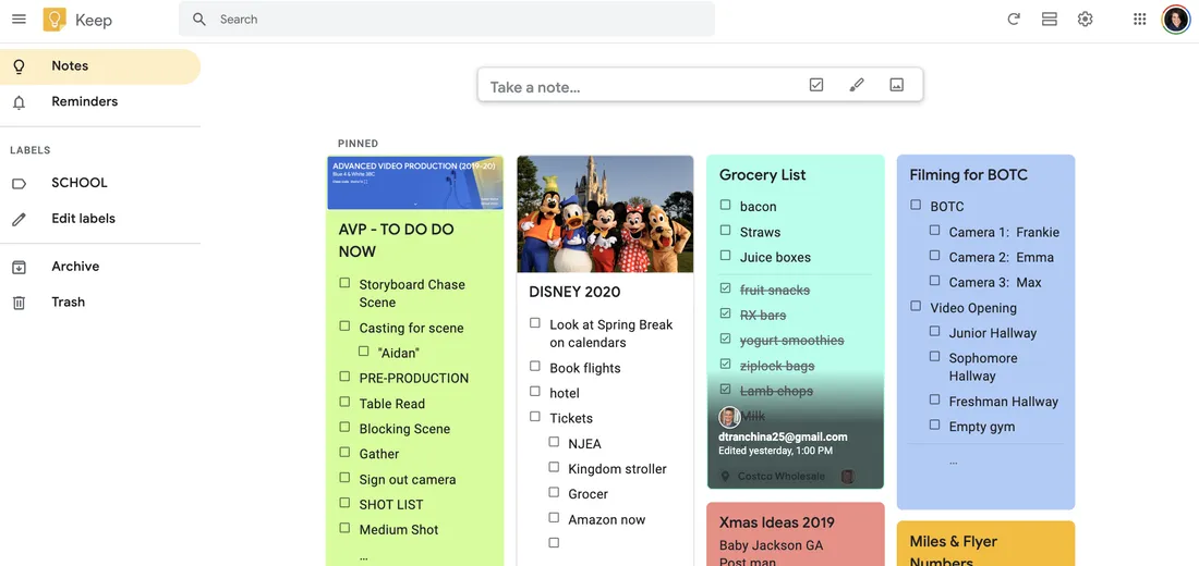 google keep homepage