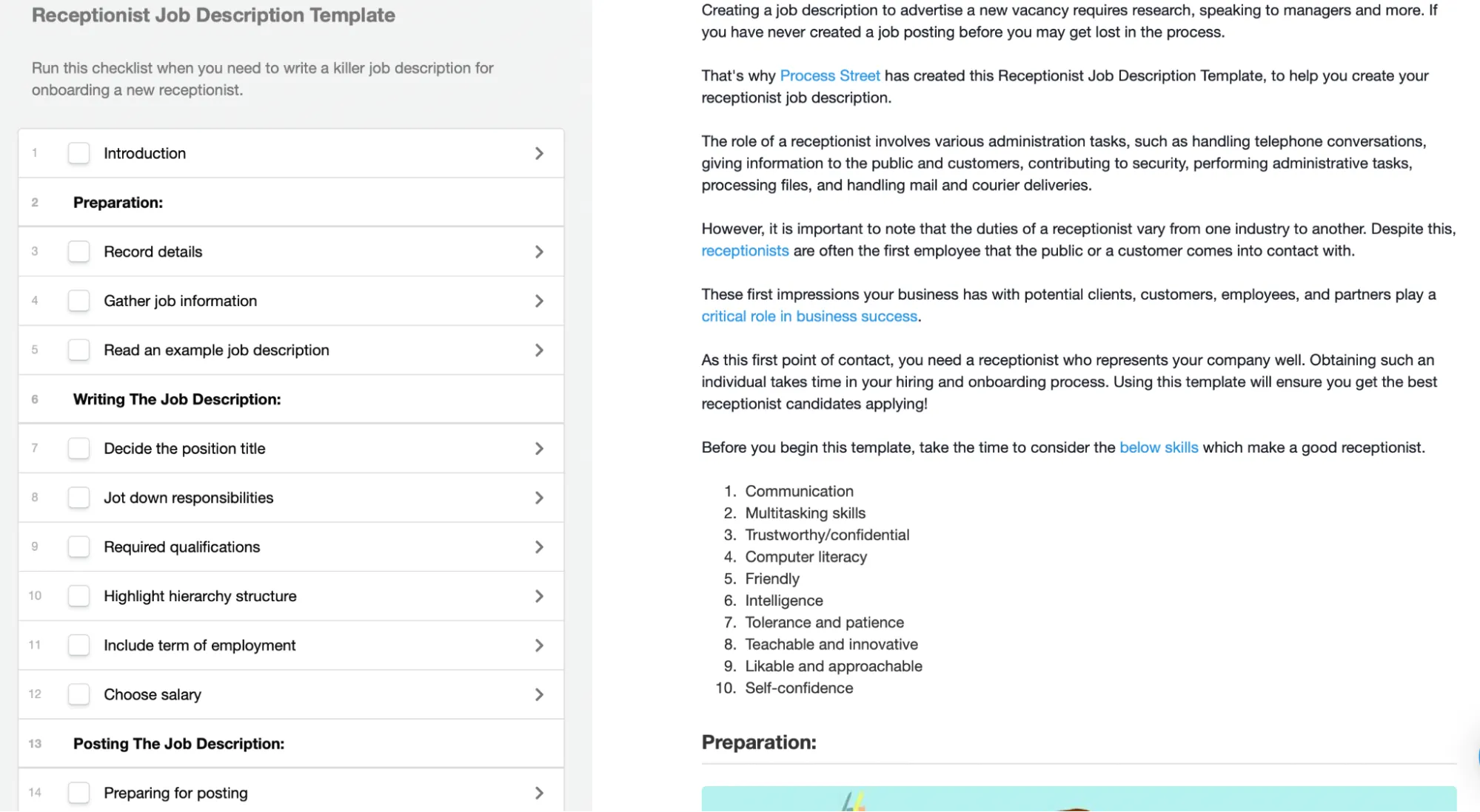 Receptionist job description template