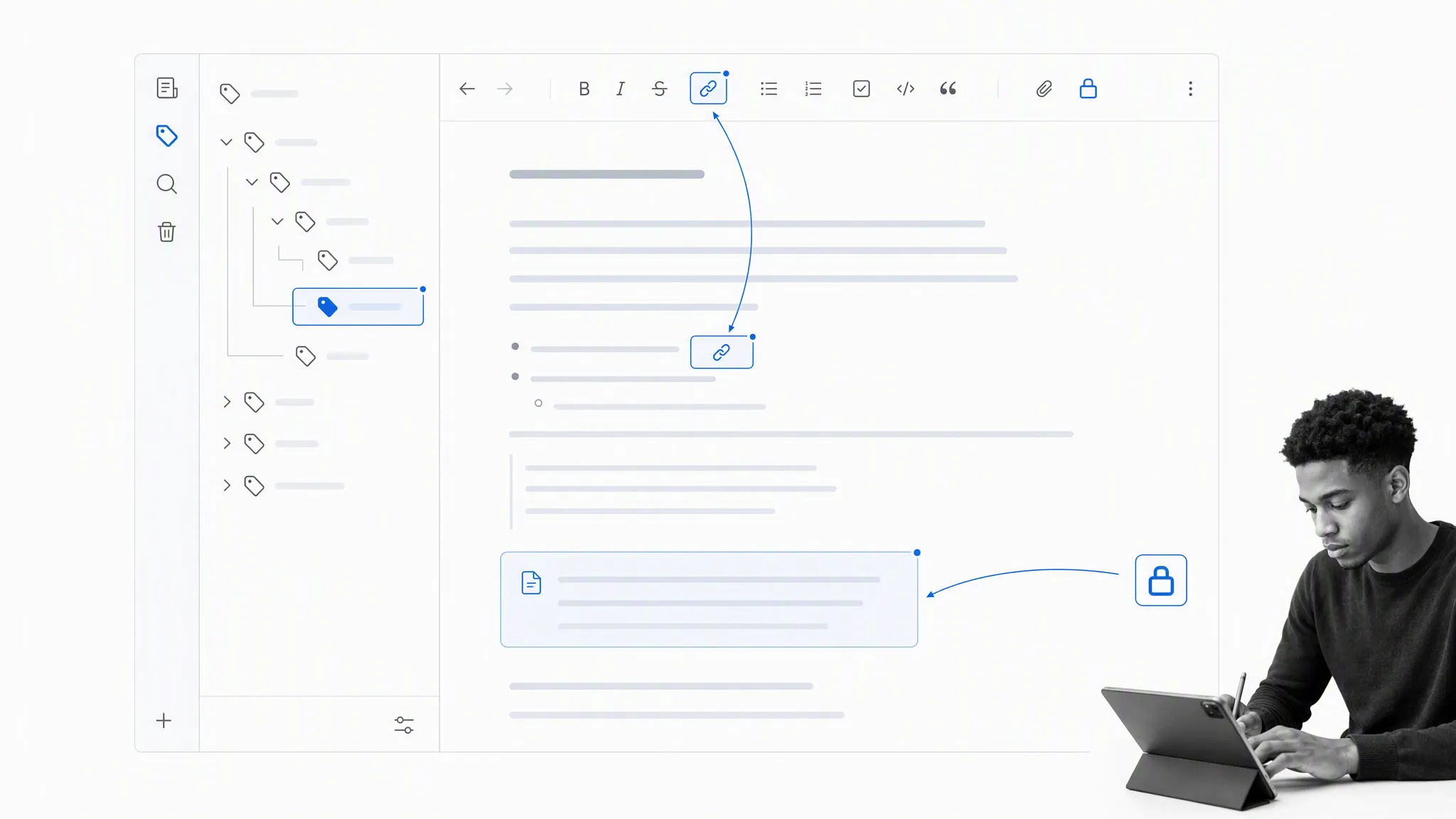 Tag-based writing workspace for organizing Bear notes
