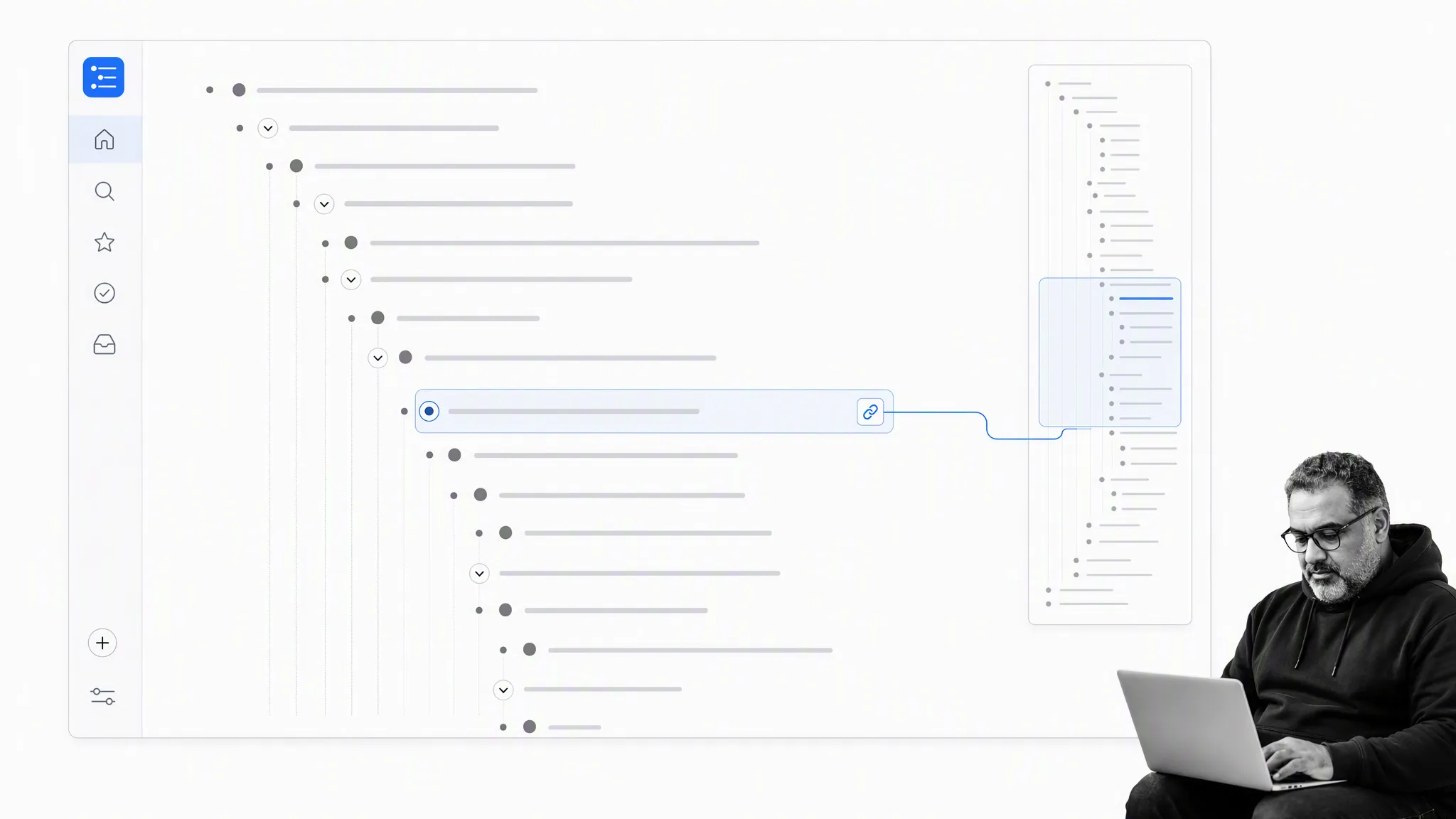 WorkFlowy nested outline for zooming from projects into detailed notes