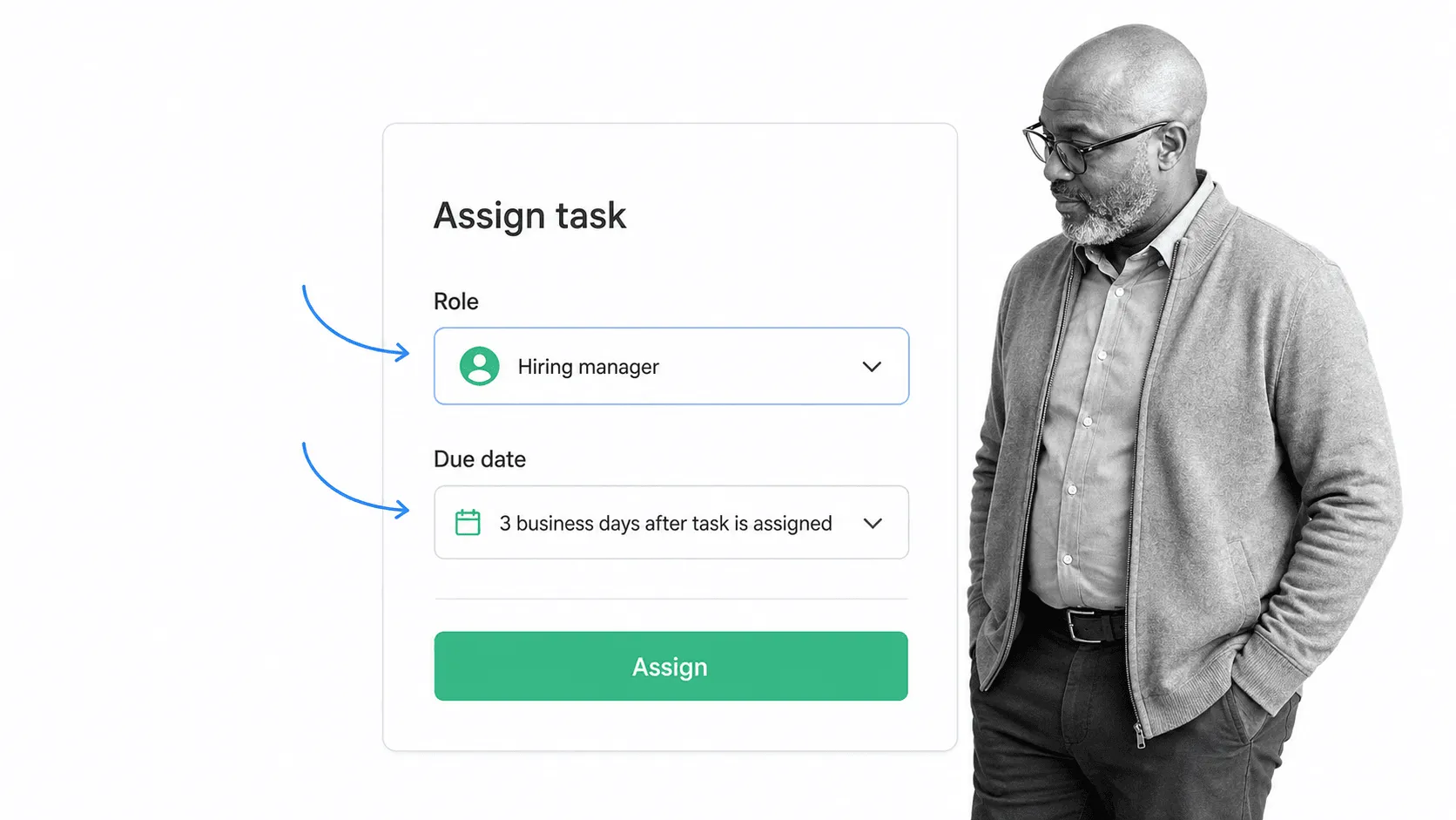 Task assignment panel with role and due date controls