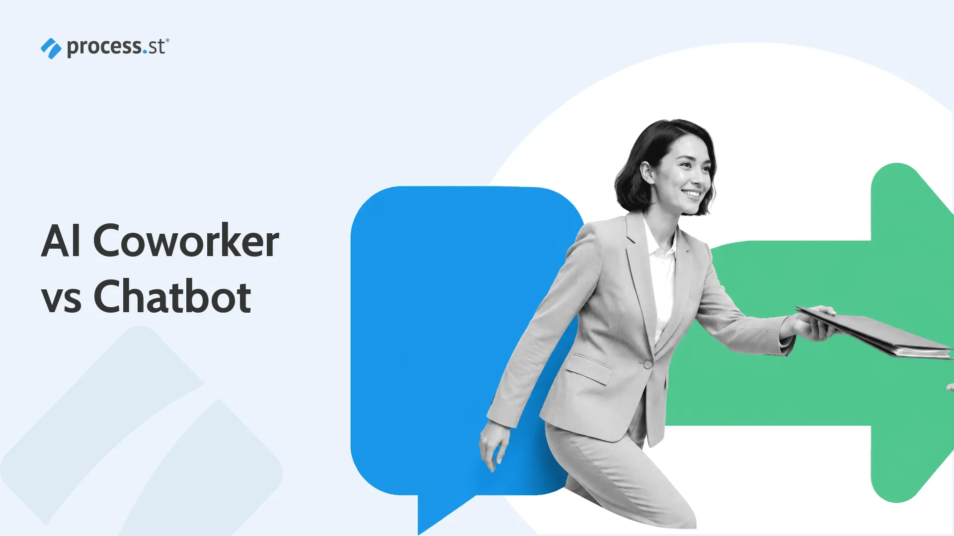 AI coworker stepping out of a chatbot window to do real work with a teammate