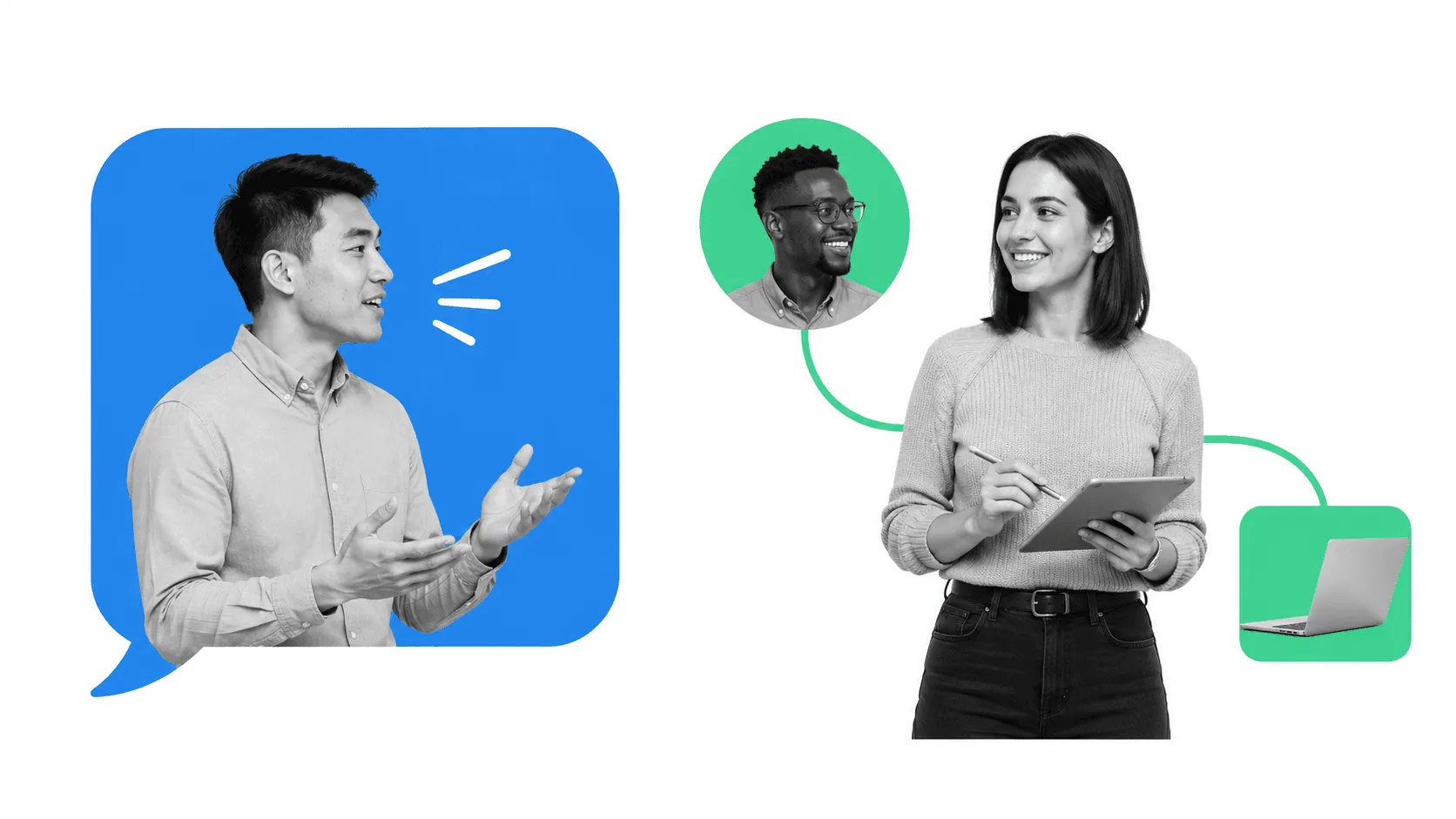 A chatbot sealed in a chat window versus an AI coworker connected to a teammate and a tool