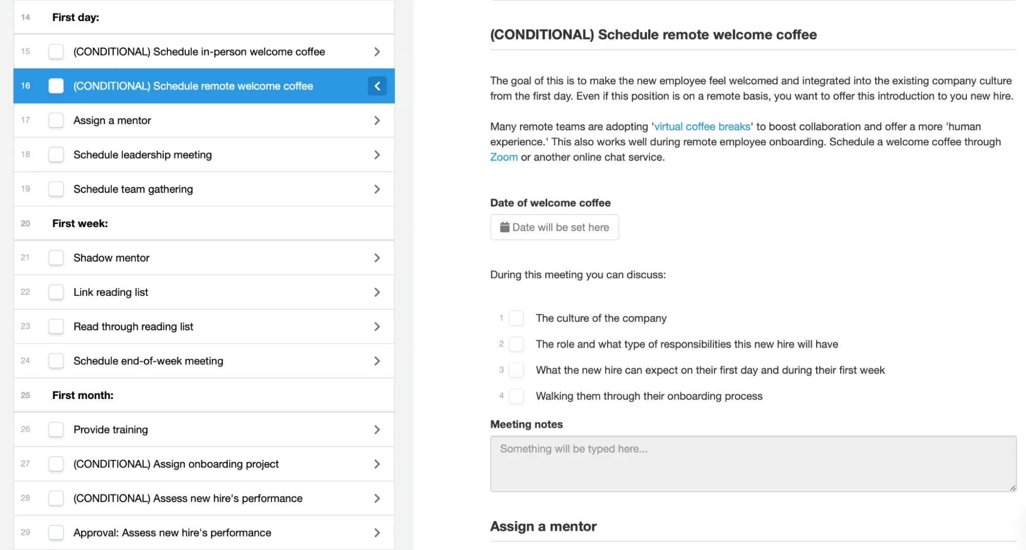 Process Street onboarding template interaction