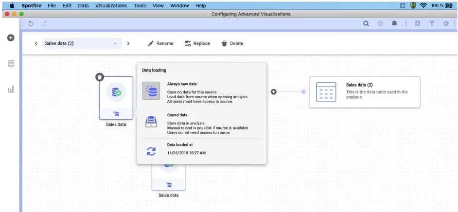 The Data Canvas lets the user manage the data pipeline