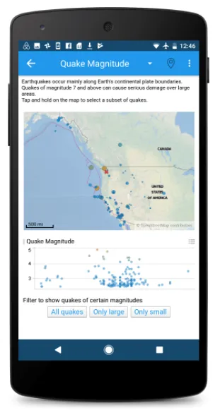 Pressing the geographical location icon in the upper right of the app toolbar lets you use your location in the analysis