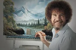 Bob Ross painting a landscape