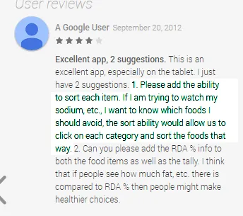 customer request from the Google Play store